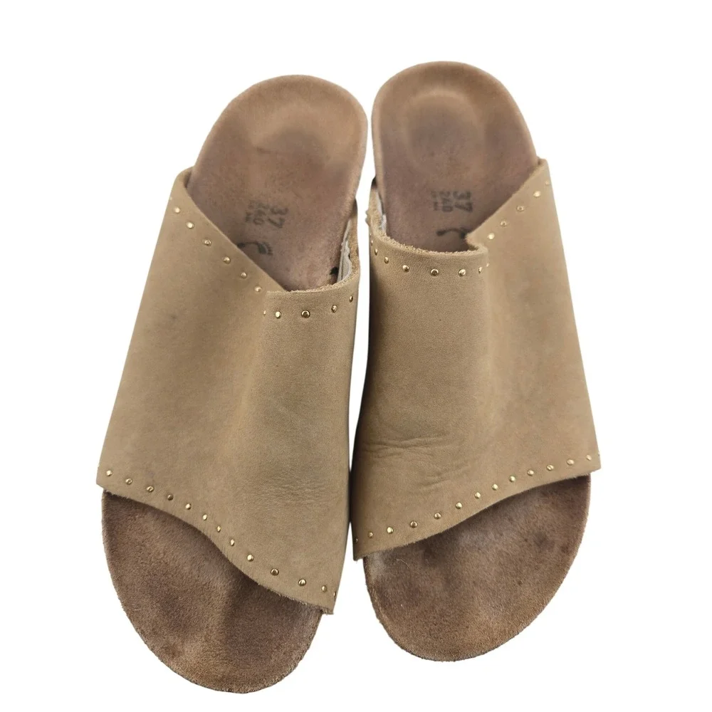 Papillio by Birkenstock Namica‎ Suede Wedge Sandals Taupe Rivet EU 37 US 6 6.5